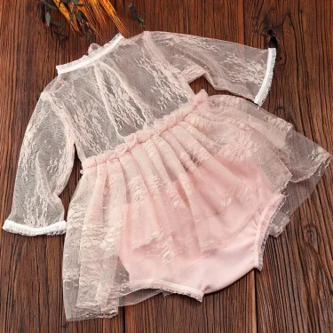 Ylsteed 2 Pieces Set Newborn Girl Lace Dress Romper with underpants Baby Girl Photography Outfits 4