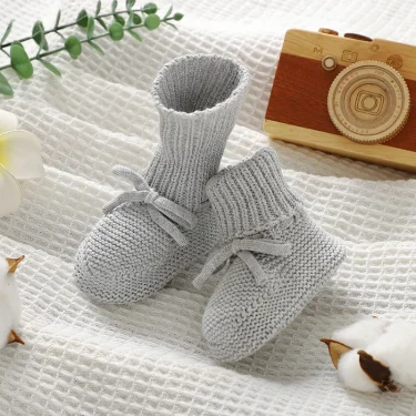 Infant Baby Shoes Knit Cotton Boys Girl Boots Fashion Tie Solid Newborn Walk Bed Footwear Toddler Kid Clothing Accessories 0-18M 3