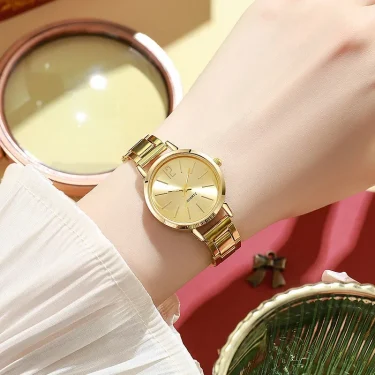 MAYZHISU Women's Wristwatch Simple Round Stainless Ladies Watches Gold Color Bracelet Quartz Watch Fashion Female Clock Gifts 4