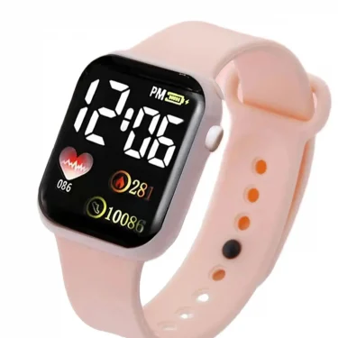 Leisure sports pink silicone rectangular women's electronic watch gift watch set for friends 4