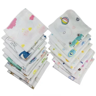 10pcs Pack 31*31cm 100% Cotton Gauze Newborn Baby Infant Cartoon Face Hand Bathing Towel Bibs Feeding Square Towels Handkerchief 3