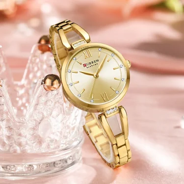 CURREN Luxury Hight Quality Quartz Watch Fashion Charming Rhinestones Stainless Steel Band Women's Wristwatches 5