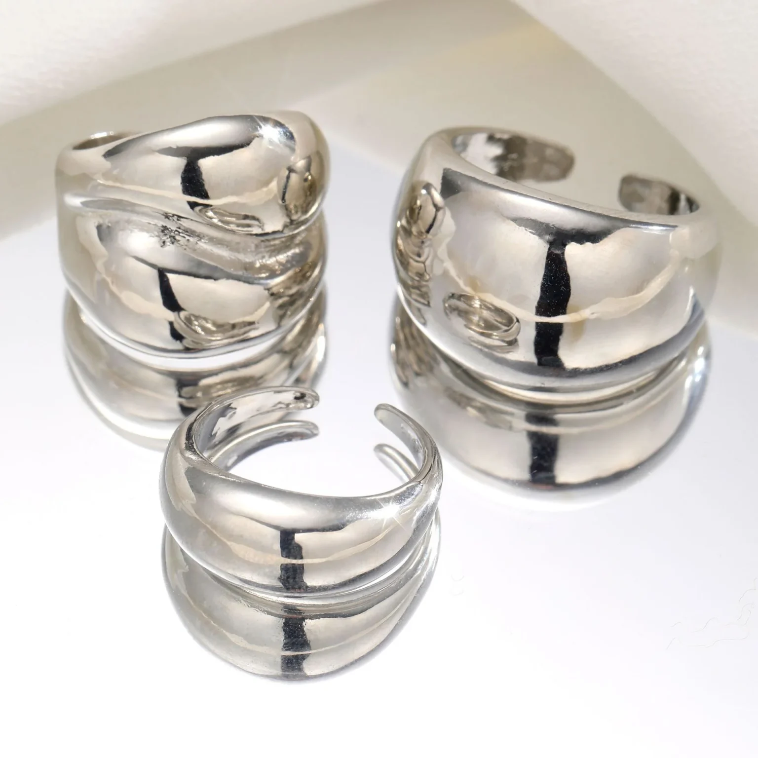 Fashion Gold Color Smooth Geometric Open Rings Set For Women Exaggerated Metal Irregular Thick Chunky Ring Trendy Jewelry Gifts 5