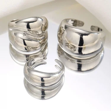 Fashion Gold Color Smooth Geometric Open Rings Set For Women Exaggerated Metal Irregular Thick Chunky Ring Trendy Jewelry Gifts 5