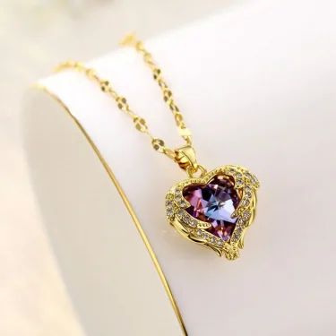Luxury Colorful Crystal Ocean Heart Pendant Necklace For Women Korean Fashion Stainless Steel Neck Chain Female Wedding Jewelry 2