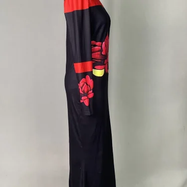 Gymystars Elegant Red Floral Printed Evening Dresses Long Dress Fashion Skinny High Neck Bodycon Vestido Party Robe for Women 6