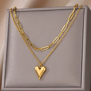 316L Stainless Steel Multilayer Heart Necklace For Women Girls Goth Gold Color Clavicle Chain Charm Choker Jewelry Birthday Gift 1