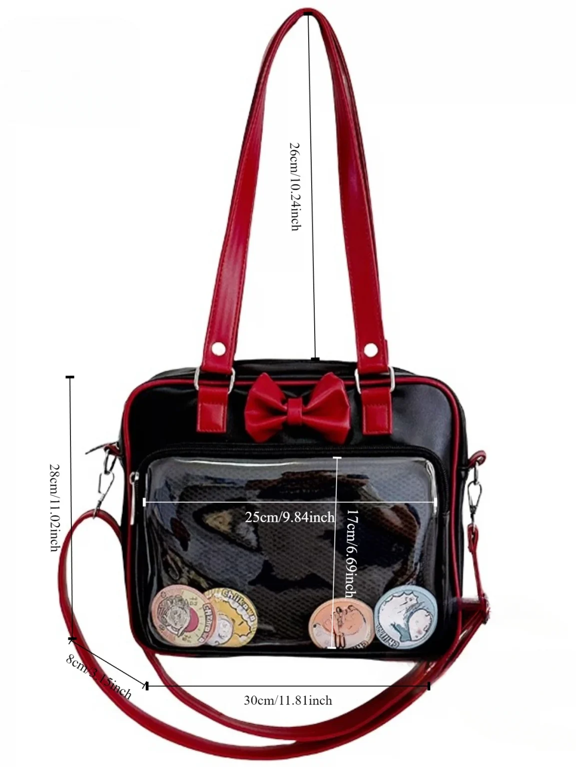 Japanese Style Kawaii PU Leather Itabag Women Transparent Pocket Bowknot Lolita Shoulder Bag Tote Handbags Women Ita Bag JK Girl 6