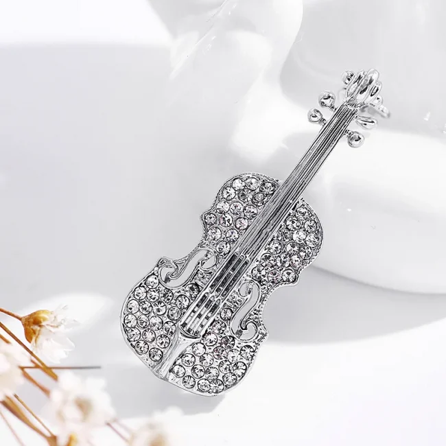 Exquisite Rhinestone Violin Cello Brooches Crystal Musical Instruments Brooch Pins For Women Unisex Clothing Backpack Jewelry 4