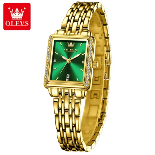 OLEVS Women Watches Fashion Golden Green Stainless Stain Steel Ladies Watch Waterproof Quarzt Wristwatch Romatic Girlfriend Gift 1