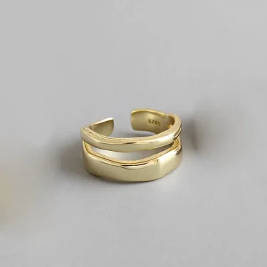 XIYANIKE Silver Color Trendy Elegant Twist Two Circle Rings for Women Couple Simple Geometric Handmade Jewelry Adjustable 2