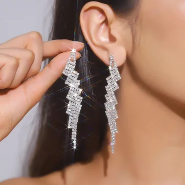 FYUAN Fashion Long Tassel Crystal Drop Earrings for Women Silver Color Rhinestone Dangle Earring Wedding Party Jewelry 5