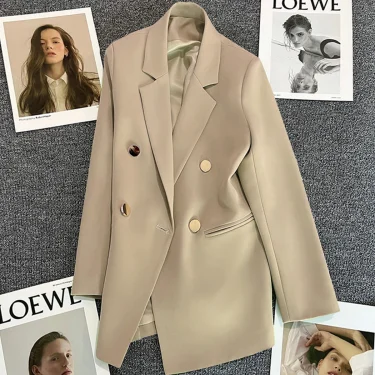 Women's Elegant Metal Buckle White Suit Jacket Casual Office lady Blazer High-end Feel Western-style Clothes Spring Autumn 3