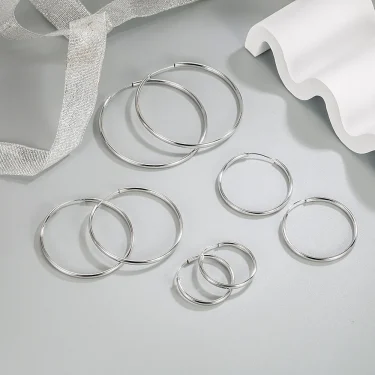 925 Sterling Silver 3MM Thick 3/4/5/6CM Hoops Earrings For Women Wedding Luxury Jewelry Accessories 2024 Trend Jewellery 2