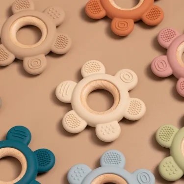 1PC Baby Silicone Teether Toy BPA Free Infant Wooden Ring Health Care Teething Chewing Toys Newborn Gifts For Baby Accessories 2