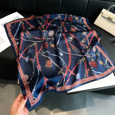 Luxury Chain Print Small Square Scarf Simulated Silk Thin Neck Scarf Fashion Sunscreen Headscarf For Women 70x70cm 4