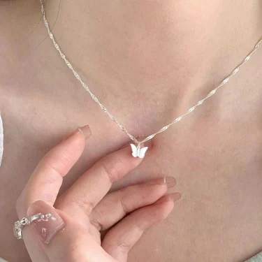 925 Sterling Silver Butterfly Necklace Simple Style Charm Animal Shape Pendant Choker Birthday Party Gift Women's Fine Jewelry 1
