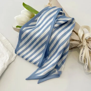 Luxury Light Blue Color Series Silk Scarf Hair Band Ribbon Tied-Up Hair Long Bow Vintage Satin Ribbon Hair Accessories 2