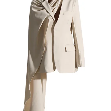 EAM Coffee Irregular Scarf Elegant Blazer Women New Lapel Long Sleeve Loose Fit Jacket Fashion Tide Spring Autumn 1DZ0018 6
