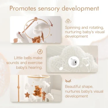 Wooden Crib Mobile Baby Bed Bell Rattle Toy Soft Felt Cartoon Bear Mobile Hanging Newborn Music Box Bed Bell Hanging Bracket Toy 3