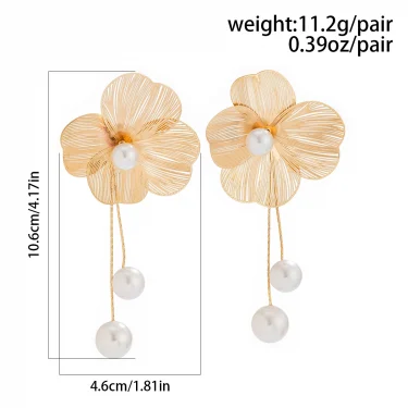 Romantic Flower Petal Long Tassel Drop Earrings for Women 2025 Trend Imitation Pearl Hanging Piercing Earrings Wed Jewelry Gift 4