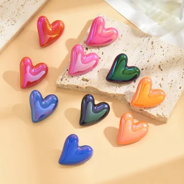 Shine Cute Korean Heart Earrings New Trend Boho Acrylic Geometric Love Heart Stud Earrings Fashion Jewelry For Women 5