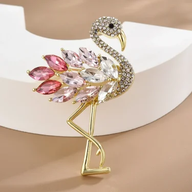 Fashion Classic Inlaid Rhinestone Flamingo Bird Brooches For Women Luxury Design Unisex Metal Animal Brooch Pins Jewelry Gifts 1