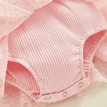 3D Flower Summer Baby Girls Romper Princess Mesh Newborn Clothes Lace Patchwork Ruffle Bodysuit Dress Headband Kids Clothing 6