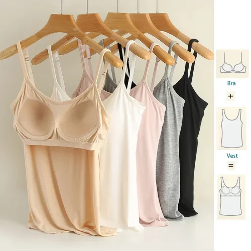 M-3XL For 35-85kg Modal Plus Size Camisole Tank Top With Fixed Cup Women's Chest Padded Outer Wear Bottoming Underwear Wear-Free 1