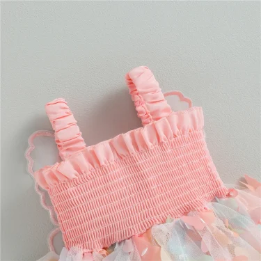 Toddler Baby Girls Dress 3D Butterfly Ruched Sleeveless Layered Cami Dress Summer Casual Clothes Princess Dress 3