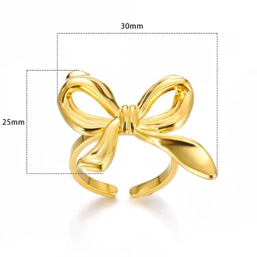 Gold Color Bow Tie Rings For Women Stainless Steel Fashion Opening Finger Jewelry Ring Cute Aesthetic Bijoux Wedding Gift Bague 5