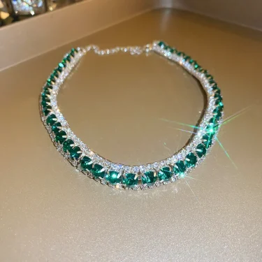 FYUAN Luxury Necklace Earrings Sets Green Crystal Necklace Women Weddings Bride Jewelry Accessories 4