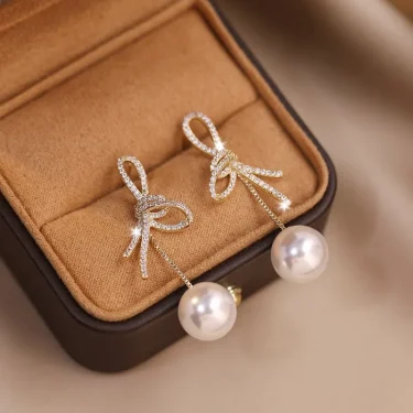New Delicate Versatile Bowknot Drop Earrings Fashion Long Tassels Sweet Pearl Women Earrings Jewelry Girl's 5