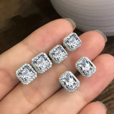 Exquisite Female Earrings 925 SIlver Needle Square Emerald Green Zircon Crystal Earrings For Women Jewelry Wholesale Bijoux 3