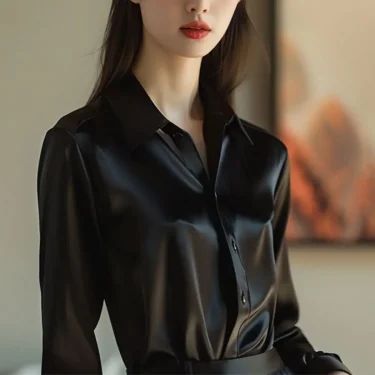 Summer Autumn Silk Satin Shirts Women 2024 Vintage Blouse Long Sleeve Button Down Shirt Office Lady Tee Top Ladies Casual Shirt 6