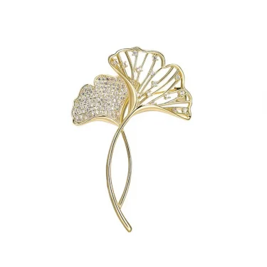 Leaf Brooches For Women Wedding Party Flower Brooches Pin Fashion Bijouterie Broche Femme Bijoux De Luxe Retro Elegant Ginkgo 3