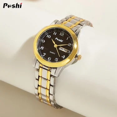 POSHI Original Waterproof Quartz Watch for Women Fashion Ladies Bracelet Luxury Stainless Steel Strap Date Week Women's Watches 5