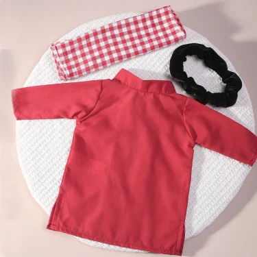Ylsteed 3 Pieces Set Newborn Boy Photography Outfits Infant Red Robes with Plaid Turban Prince Costume Infant Photo Shoot Props 4