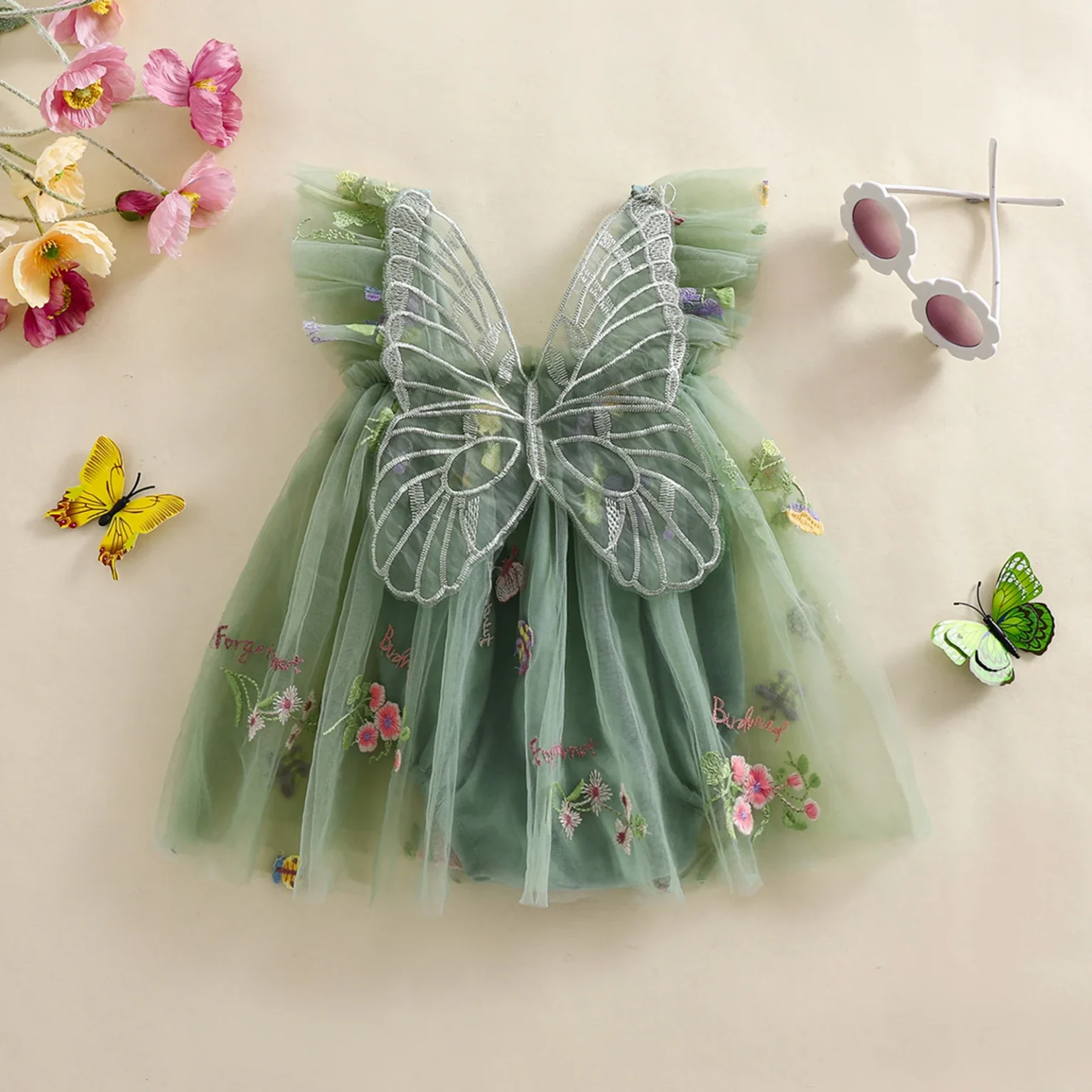Summer Newborn Baby Girl Rompers Outfits Mesh Flower Butterfly Embroidery Bodysuits Dress Toddler Fashion Jumpsuits Clothes 1