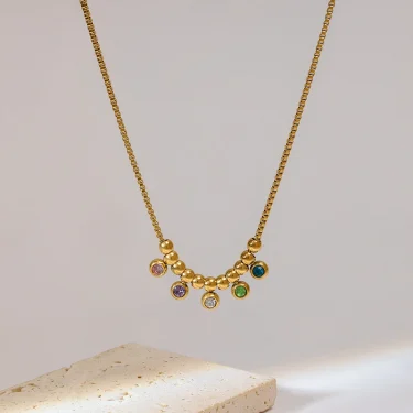 EILIECK 316L Stainless Steel Colorful Zircon Pearl Pendant Necklace For Women Girl Fashion Waterproof Neck Chain Jewelry Gift 2