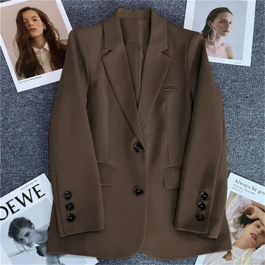 2024 Women Jacket New in Korean Fashion Small Suit Top Brown Suit Coat Clothes Loose Straight Temperament Slim Blazer for Women 5