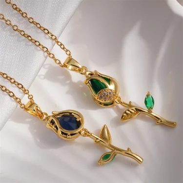 Light Luxury Stainless Steel Tulip Pendant Necklace for Women Elegant Gold Color Chain Flowers Necklace Girls Lucky Jewelry Gift 5
