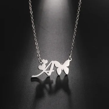 New Fashion 26 Initials Letter Pendant Butterfly Necklace for Women Elegant Stainless Steel Gold Color Necklace Jewelry Gift 2