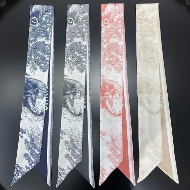 French Spring Hot Sale Plants Jungle Animals Women\'s Twill Decoration Sharp Horn Strap Bag Spot Silk Band Hair Band Small Scarf 4