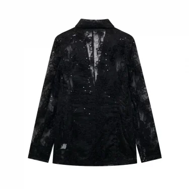2025 autumn new women's clothing style fashionable and versatile pearl embellishment texture semi transparent suit jacket 2