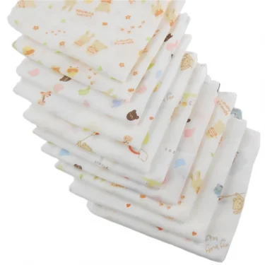 10pcs Pack 31*31cm 100% Cotton Gauze Newborn Baby Infant Cartoon Face Hand Bathing Towel Bibs Feeding Square Towels Handkerchief 1