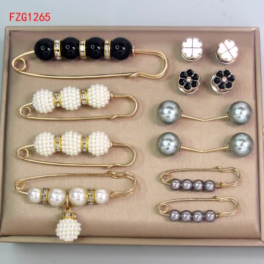 12-piece Set Of Women's Pants To Close The Waist Pin Anti-glare Pearl Buckle Brooch Girls Holiday Jewelry Gifts 6