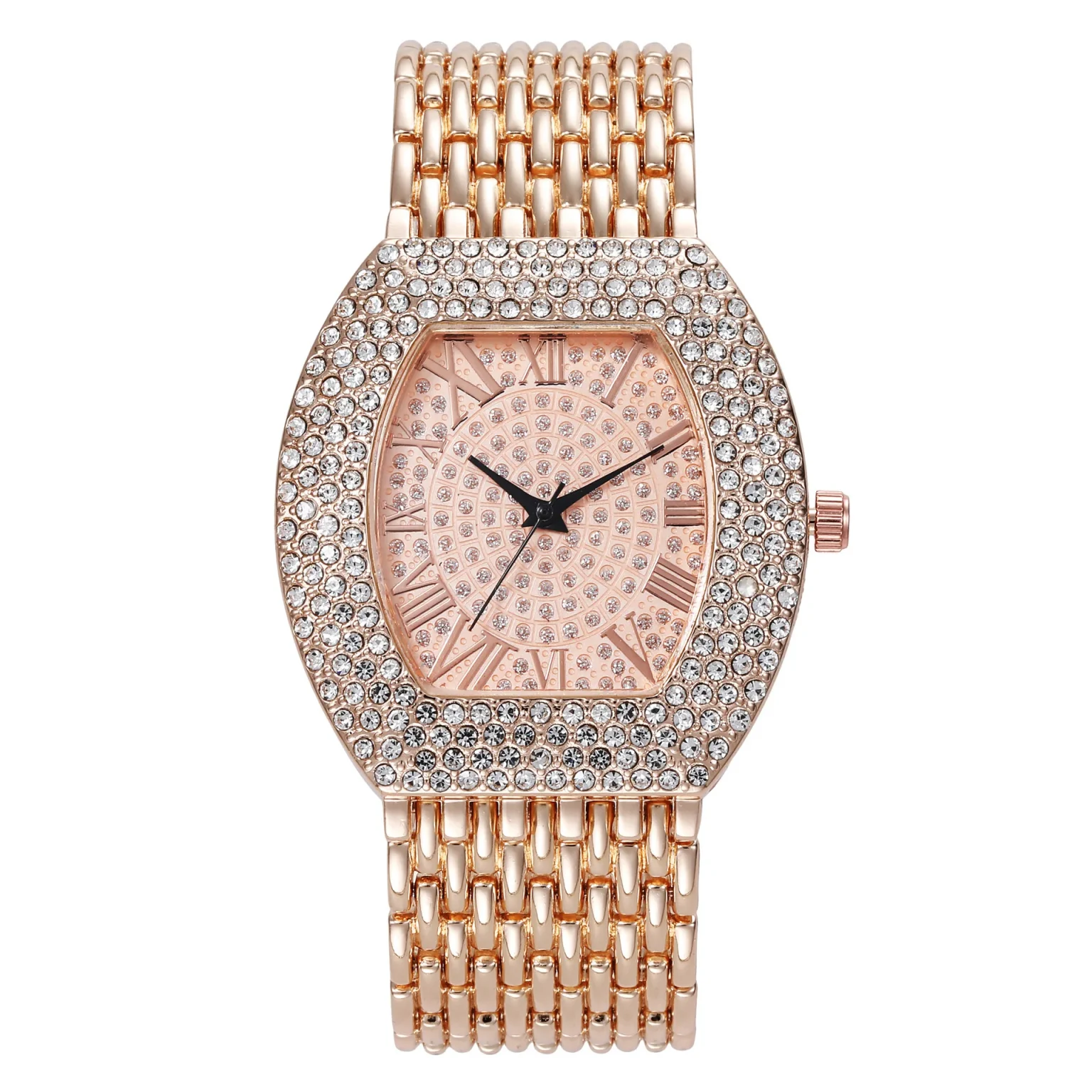 UTHAI H64 Women's Full Diamond Watch Temperament Gold Steel Band Barrel shaped Full Sky Star Vintage Fashion Quartz Wristwatches 5