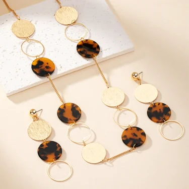 Bohemian Colorful Circular Irregular Alloy Necklace for Women Fashionable Temperament Acrylic Earring Jewelry Set 2