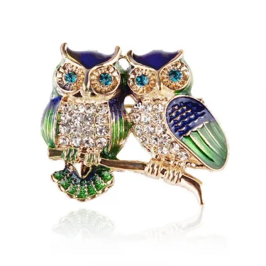 Creative Cartoon Cute Owl Brooch Unisex Fashion Delicate Color Rhinestone Temperament Blue Women Brooches Pin Accessories 5